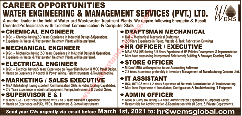 This is advertisement image of Water Engineering and Management Services (Pvt.) Ltd. jobs