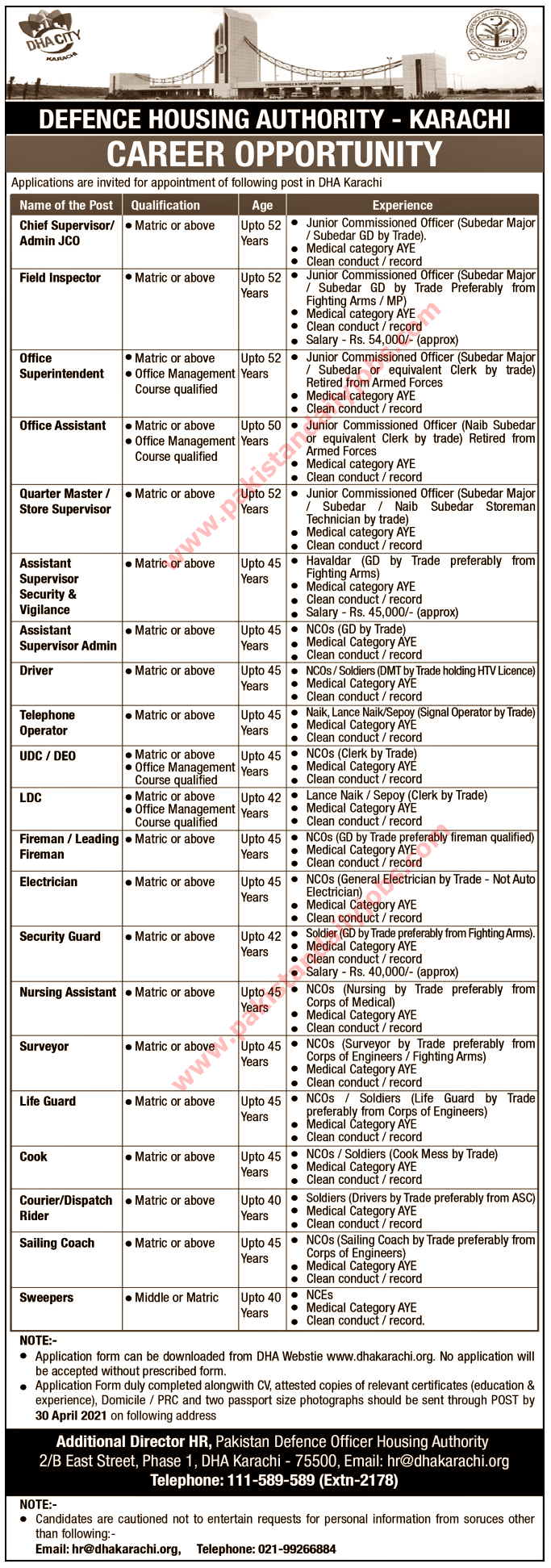 This is advertisement image of Defence Housing Authority Karachi jobs