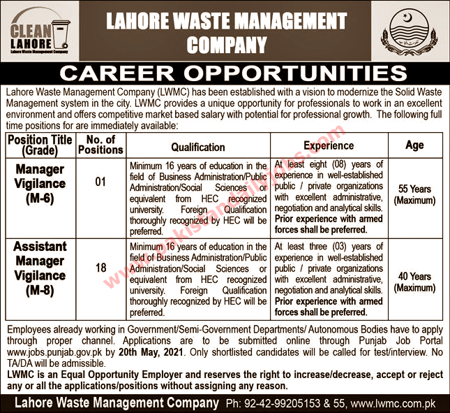 This is advertisement image of Lahore Waste Management Company jobs