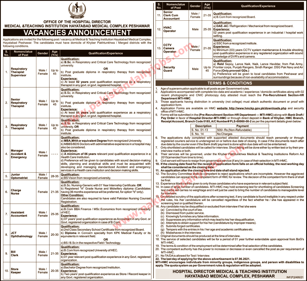 This is advertisement image of Medical and Teaching Institution Hayatabad Medical Complex Peshawar jobs