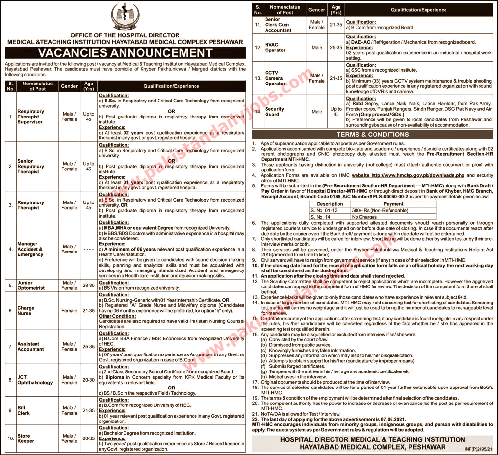 This is advertisement image of Medical and Teaching Institution  Hayatabad Medical Complex Peshawar jobs